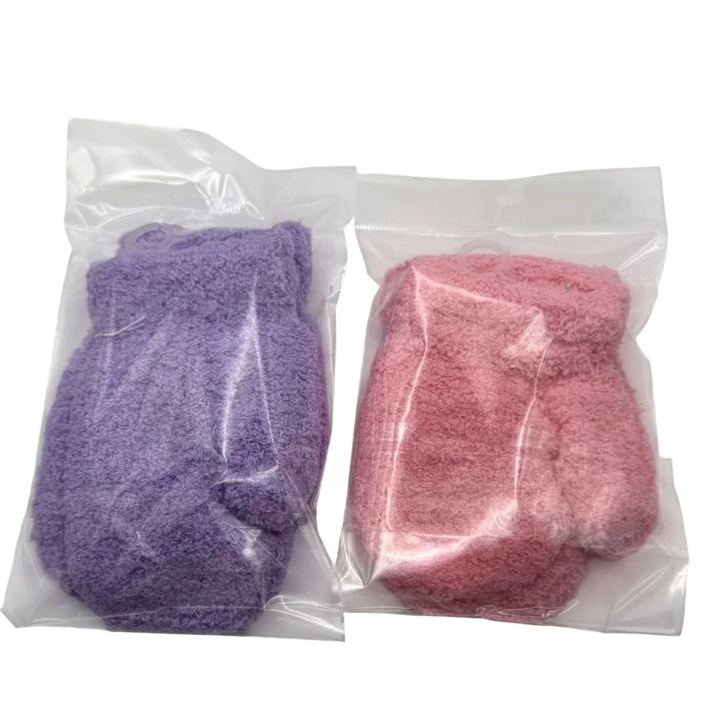 Kids Mittens Gloves Size 2T 4T Plush‎ Fuzzy Winter Warm Mitten Set Purple Pink